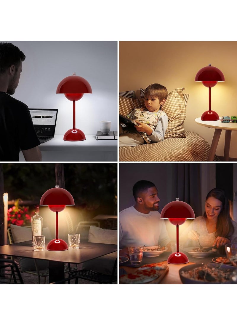 Generic - Flower Pot Cordless Table Lamp, 1200mAh Battery Mushroom Table Lamp, Portable Garden Table Lamp, Bedside Table Small Rechargeable Lamp, Dimmable Touch Bedroom Lamp, Suitable for Indoor and Outdoor (Red) - Image 1