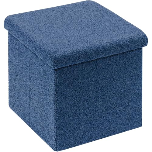 Decor & More Wood Ottoman Cube,38 * 38 * 38 Cm Foldable Storage Box,Footrest Ottoman with Storage Step Stool,Padded Seat with Pocket,Foldable Table for Bedroom,Set of 1 Blue - Image 2