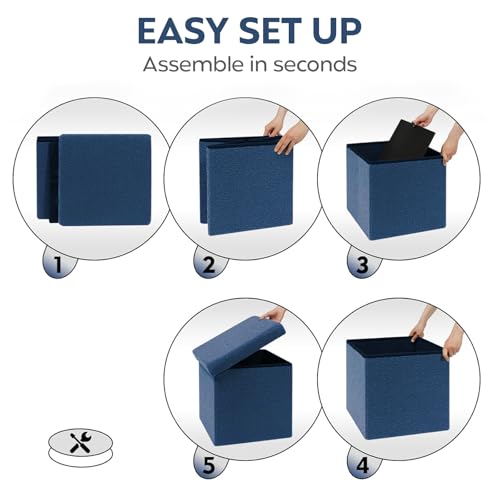 Decor & More Wood Ottoman Cube,38 * 38 * 38 Cm Foldable Storage Box,Footrest Ottoman with Storage Step Stool,Padded Seat with Pocket,Foldable Table for Bedroom,Set of 1 Blue - Image 5