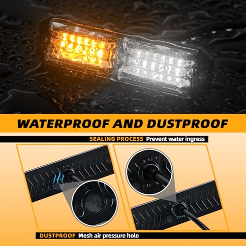 ELECHOI 8-pcs Ultra Slim Amber White LED Emergency Flashing Warning Strobe Lights, Sync Feature Surface-Mount Beacon Hazard Light for Vehicles, Trucks, and Cars - Image 4