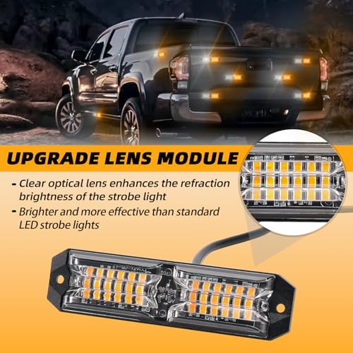 ELECHOI 8-pcs Ultra Slim Amber White LED Emergency Flashing Warning Strobe Lights, Sync Feature Surface-Mount Beacon Hazard Light for Vehicles, Trucks, and Cars - Image 3