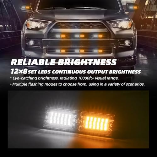 ELECHOI 8-pcs Ultra Slim Amber White LED Emergency Flashing Warning Strobe Lights, Sync Feature Surface-Mount Beacon Hazard Light for Vehicles, Trucks, and Cars - Image 2
