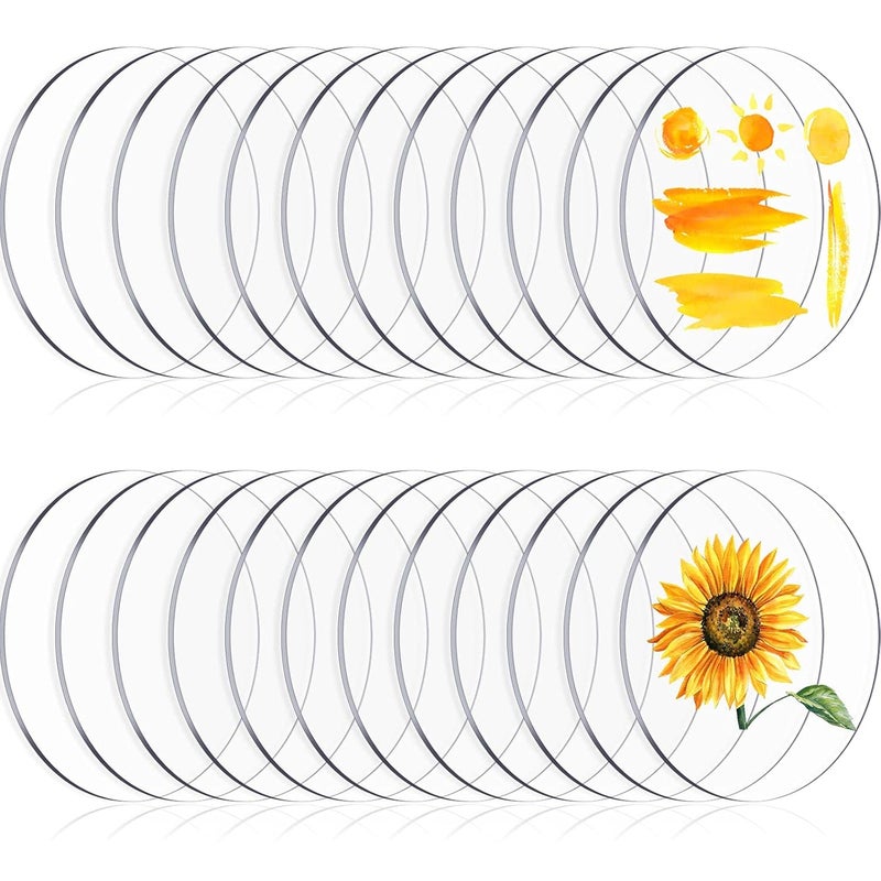 كلاراكو 24 قطعة من أقراص الأكريليك الدائرية الشفافة للرسم، صفائح أكريليك دائرية سميكة وشفافة، زينة أكريليك، أقراص أكريليك دائرية فارغة للزينة من أجل DIY، والحرف الفنية، والنقش (1.5 بوصة) - Image 1