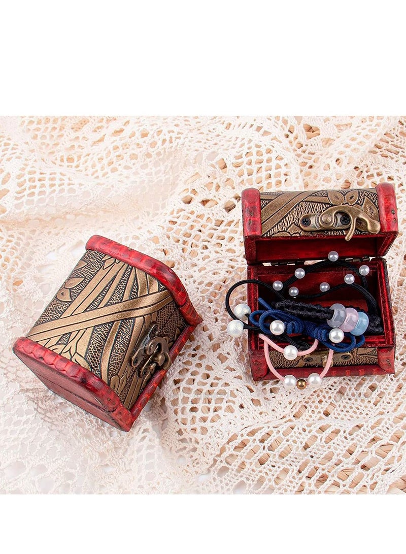 SYOSI Vintage Small Jewelry Boxes, 5 Piece Set of Small Treasure Boxes Antique Design Wooden Storage Boxes with Metal Locks Treasure Organizer Gift Box Hinges and Latches for Crafts(Different Patterns) - Image 3