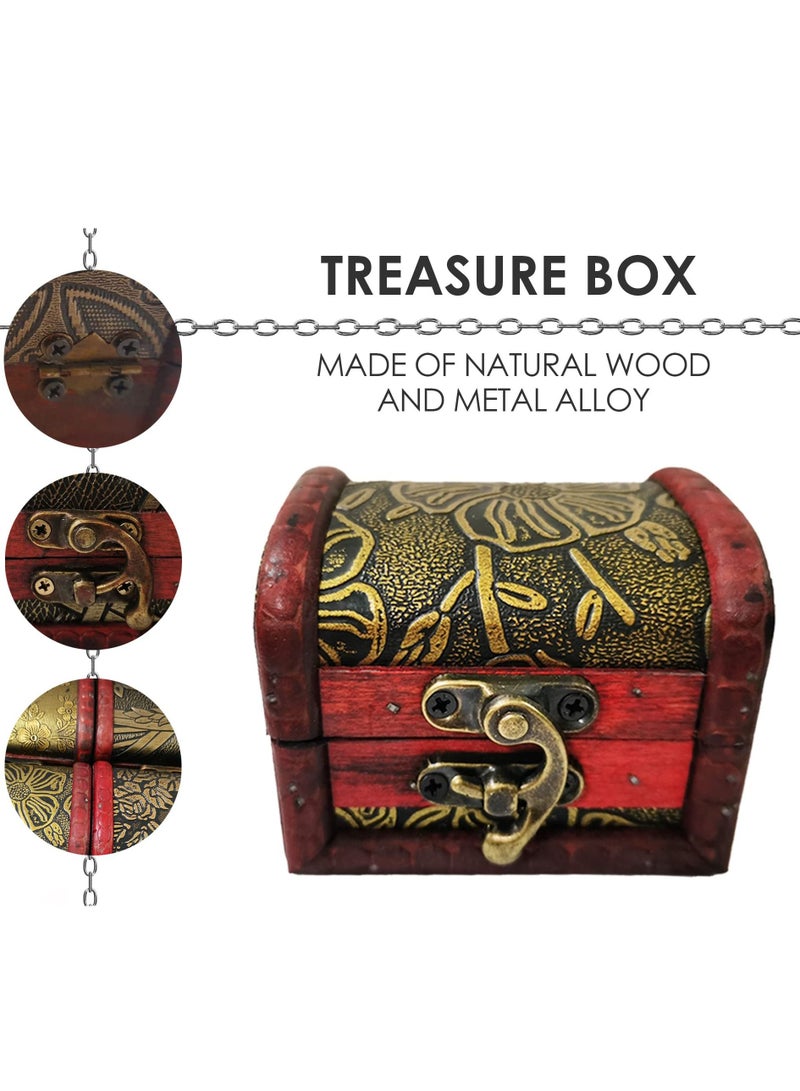 SYOSI Vintage Small Jewelry Boxes, 5 Piece Set of Small Treasure Boxes Antique Design Wooden Storage Boxes with Metal Locks Treasure Organizer Gift Box Hinges and Latches for Crafts(Different Patterns) - Image 2