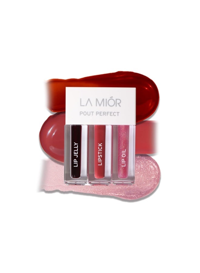 LaMior Pout Perfect 3-in-1 Lip Kit | Long-Lasting Lip Stain, Hydra Matte Liquid Lipstick & Non-Sticky Glossy Lip Oil | Hydrating, Vegan & Cruelty-Free Peptide Lip Care | Travel Makeup Kit with Nourishing Ceramides & Noni - Image 1