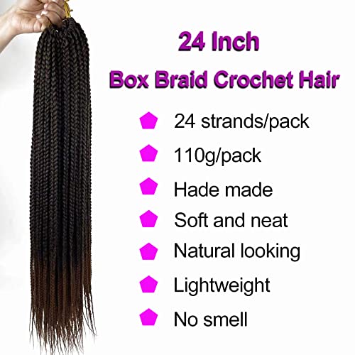 Chicmoi 1B/30 Goddess Box Braid Crochet Hair 24 Inch T30 Ombre Brown Crochet Box Braids Pre Looped braid Hair for Black Women Soft 6 Packs 144 Strands Chicmoi (T30, 24 inch 6 pack) - Image 2