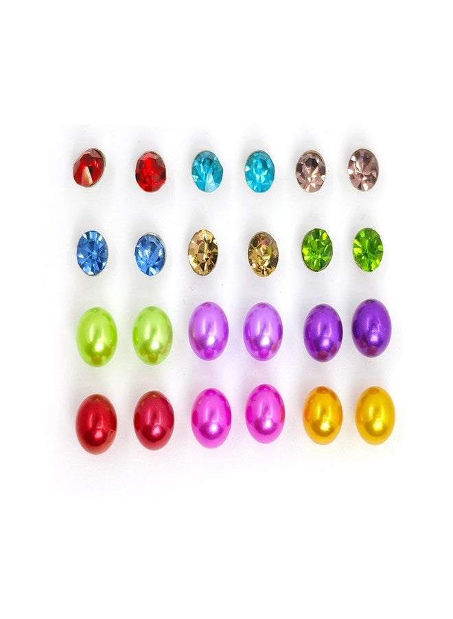 Shivarth 12Pairs/Set Pearl Stud Earring Round Ball Small Multicolor Pearl Rhinestone Earring for Kids Girls Latest Stylish Stud-Tops Korean Kaan Ke Tops Causal & Daily Use Earrings for Women & Girls - Image 1