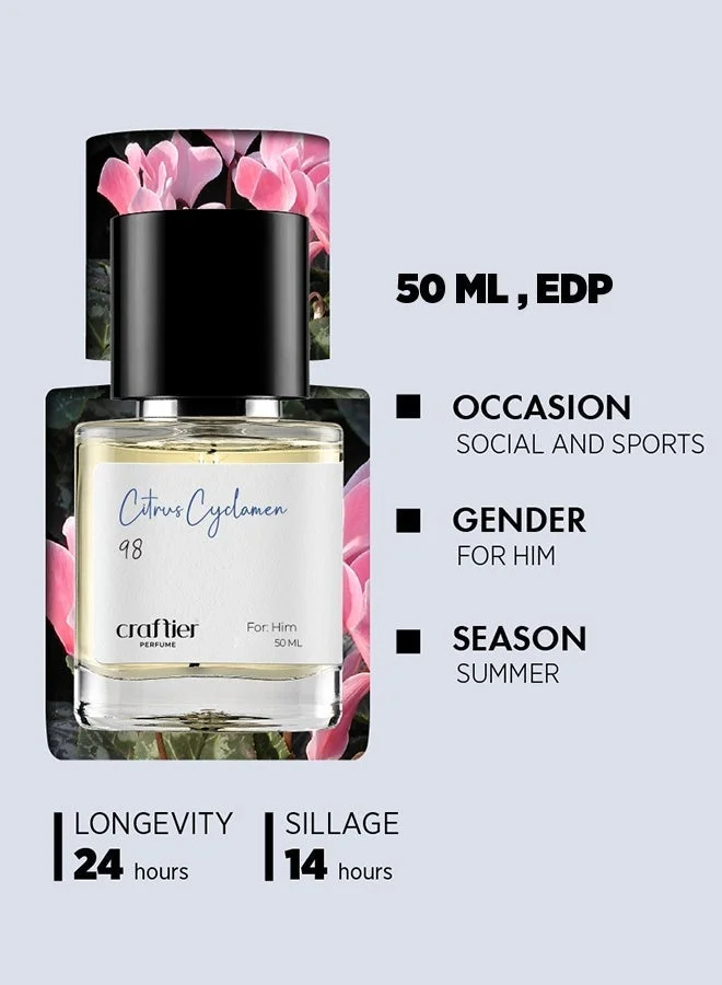 Craftier Perfume Inspired Perfume CITRUS CYCLAMEN - Inspired of-CHROME, Eau De Parfum for Men - 50ml, Long Lasting Citrus Fragrance Upto 24 Hrs, Travel Size Men's Perfume for Men | Best Price UAE
