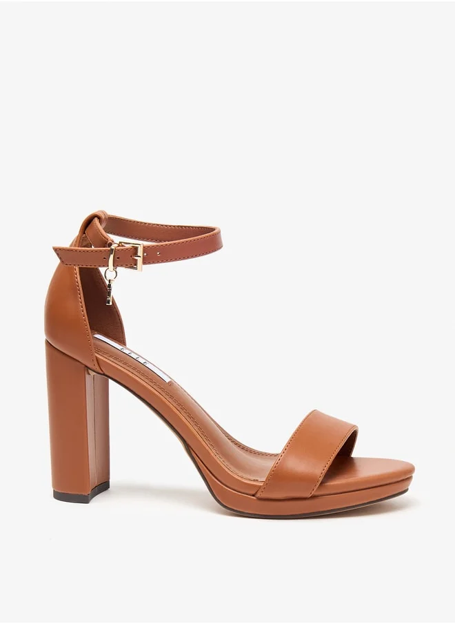 ايل Women's Solid Ankle Strap Sandals with Block Heels and Buckle Closure