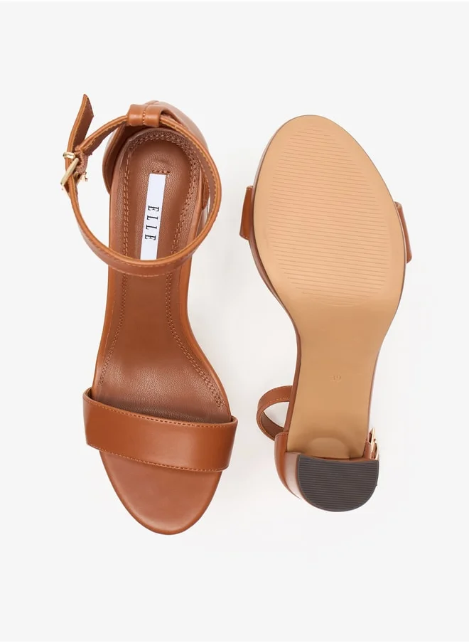 ايل Women's Solid Ankle Strap Sandals with Block Heels and Buckle Closure