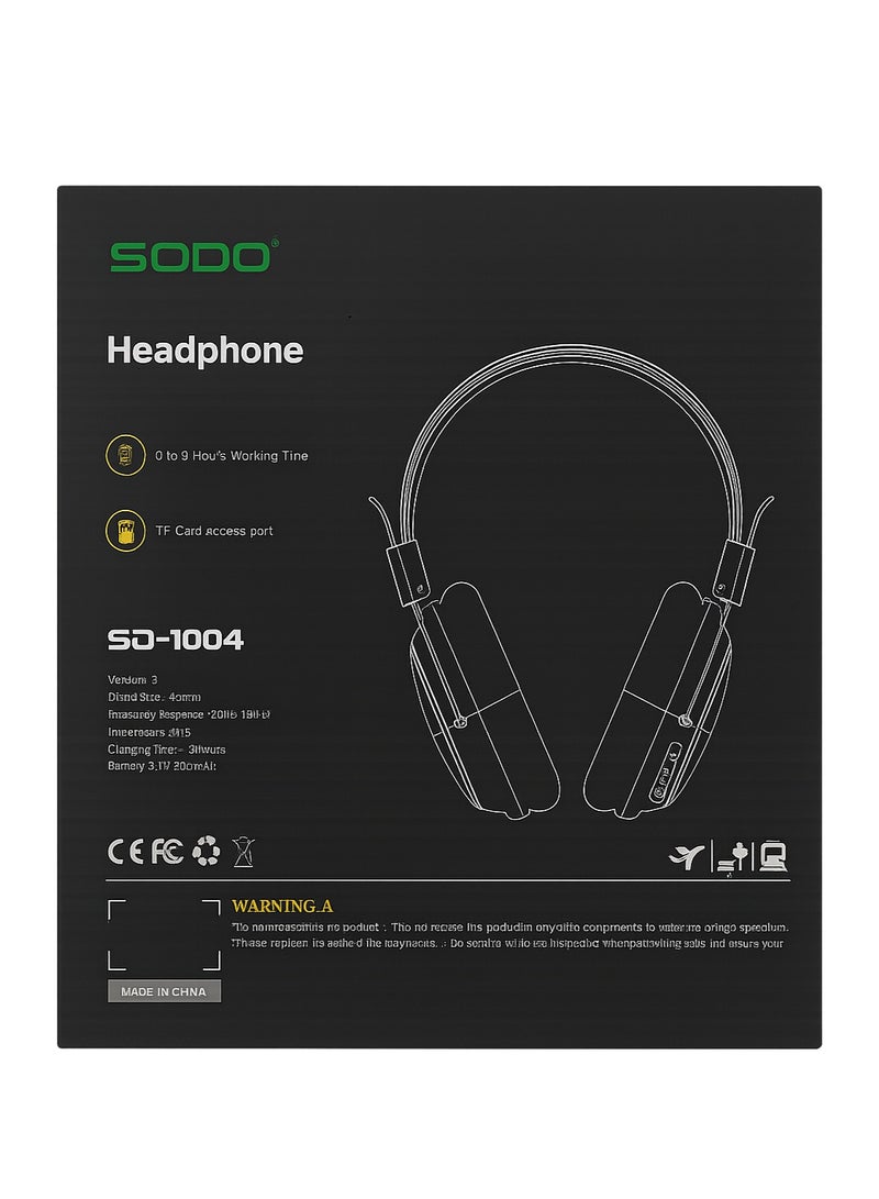 سودو سماعة رأس لاسلكية SODO 1004 قابلة للطي ومتوافقة مع تقنية البلوتوث 5.1، سماعة رأس سلكية لاسلكية مزودة بميكروفون وتدعم TF - Image 3