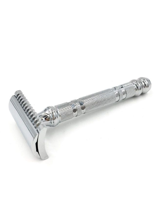 Parker Safety Razor , 24C Three Piece Open Comb Double Edge Razor with Heavyweight Chrome Plated Brass Handle- 5 Premium Parker Safety Razor Blades Included - Image 1
