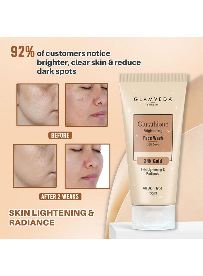 Glamveda غلامفيدا غلوتاثيون غسول وجه 24k ذهب يفتح لون البشرة (عبوة من 2) 200 مل | يعزز الإشراقة الطبيعية، معزز الإشراق | لجميع أنواع البشرة (2) - Image 3