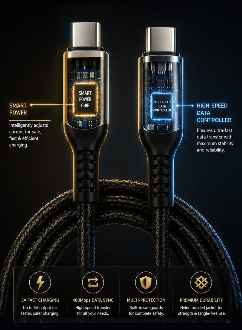 Vierex VC-14 65W USB C to USB C Fast Charging Cable Power Delivery PD Charging Cord Braided Data Cable for Laptops Tablets Smartphones, 1m - Image 5