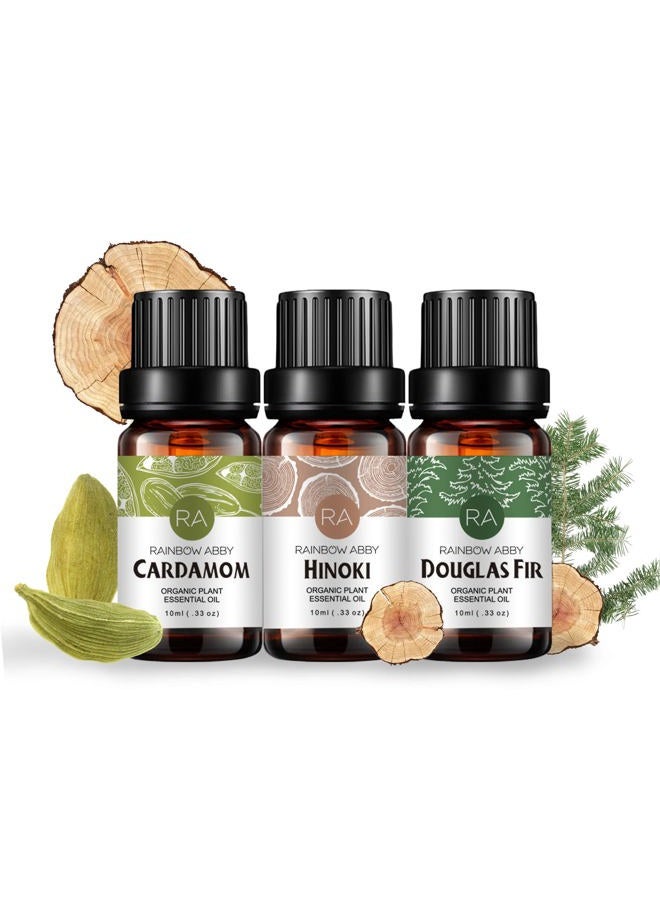 Rainbow Abby Hinoki, Cardamom, Douglas Fir Essential Oil Set - 100% Pure Grade Aromatherapy Woody Essential Oil - 3 x 10ml - Image 1