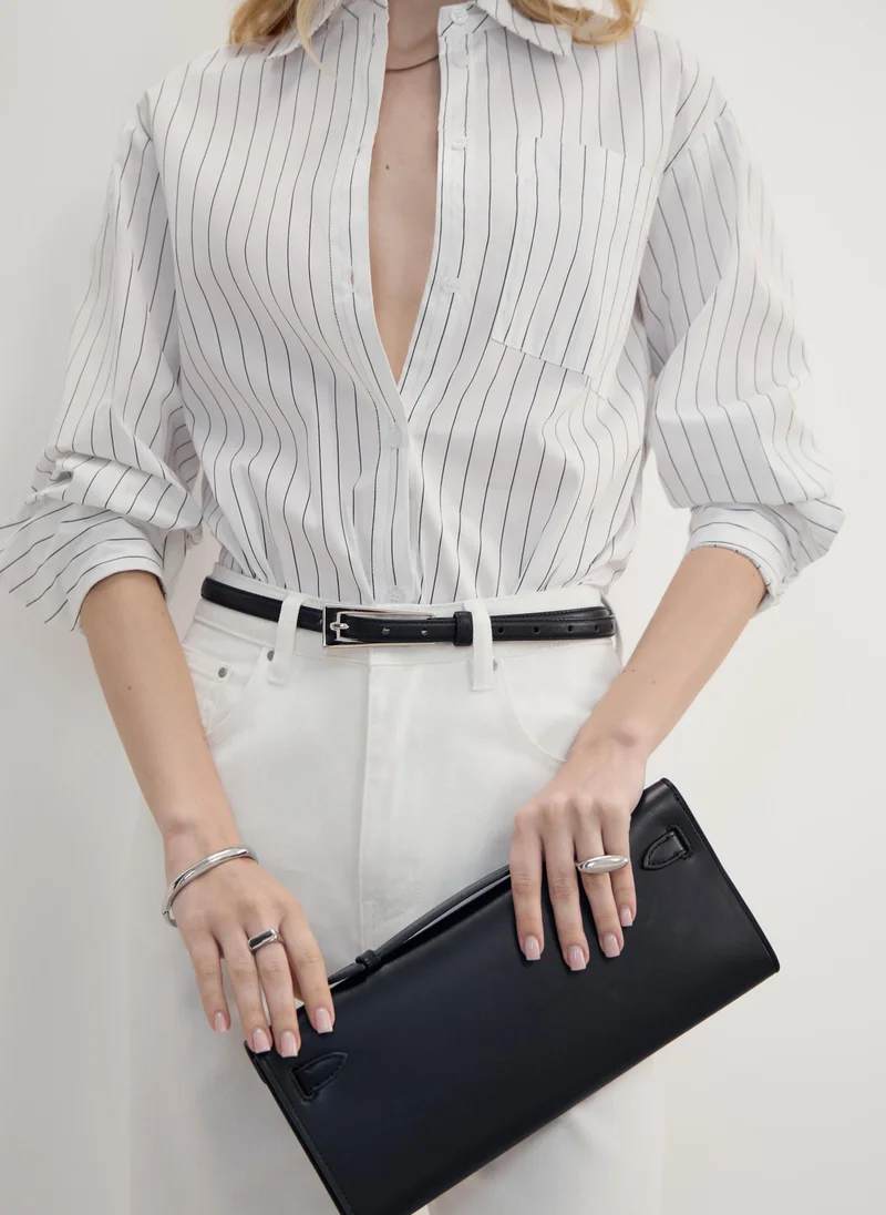 ليتشي حزام رفيع بإبزيم مستطيل الشكل