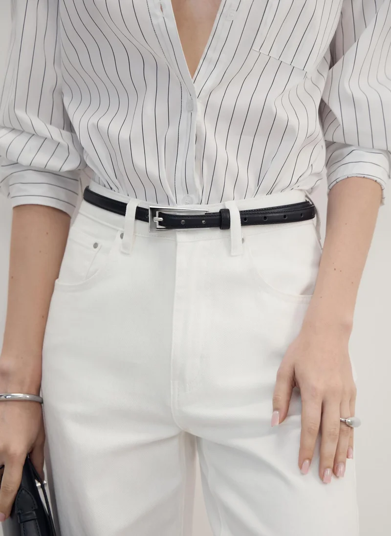 ليتشي حزام رفيع بإبزيم مستطيل الشكل