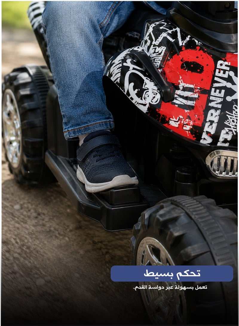 مركبة ATV كهربائية بأربع عجلات للأطفال، لعبة ركوب، أسود وأحمر – دراجة رباعية كهربائية للركوب للأولاد والبنات، مركبة لعب كهربائية للأطفال، مزودة بأضواء، مقعد مريح، تحكم بدواسة القدم، من عمر 3 سنوات فما فوق - Image 2
