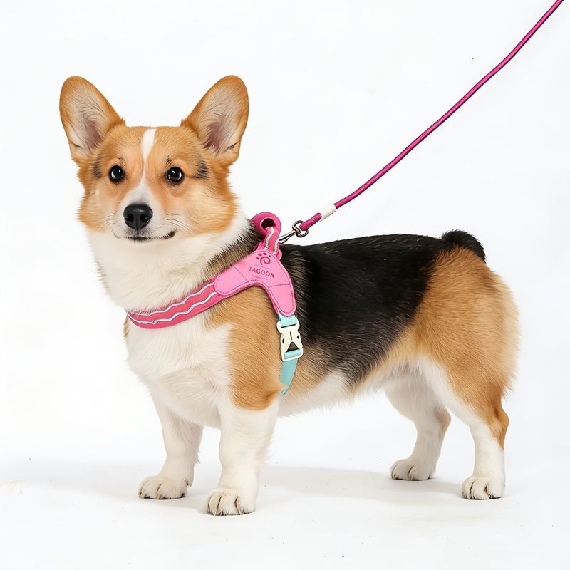 Khaki XL Soft Handle Dog Saddle Chest Back Harness With Leash 2 Pieces Set For Outdoor Walking Travel - Image 1