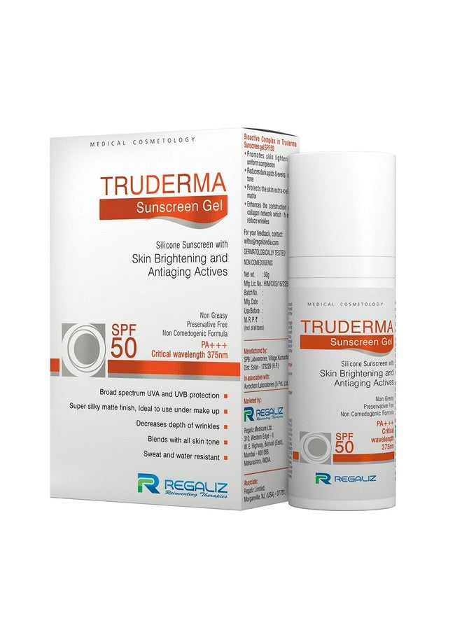 Regaliz Truderma Silicone Sunscreen Gel Spf 50+ Skin Brightening & Antiaging Broad Spectrum Uva & Uvb Protection 50Gm - Image 1