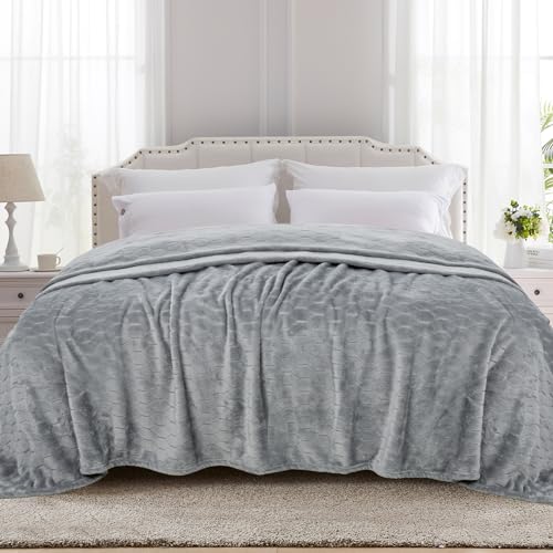 TOONOW TOONOW Fleece Bed Blanket Queen Size 90x90 inches Super Soft Fluffy Fuzzy Plush Blanket Geometric Pattern Cozy Microfiber Flannel Blankets for Couch Bed Sofa Light Grey