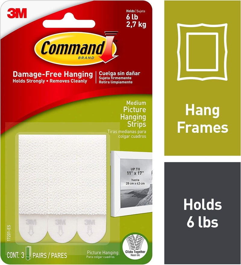 Command شرائط تعليق الصور، متوسطة، بيضاء، 3 أزواج (17201-ES) - Image 2