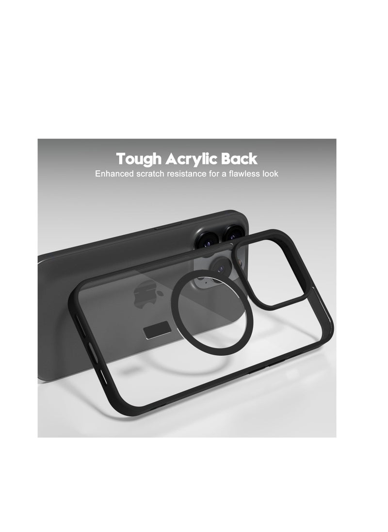 Generic iPhone 13 Pro Case Clear Magnetic Compatible with Magsafe, Thin Slim Transparent Non Yellowing, Hybird Soft Silicone Bumper & Hard Plastic Protective Cover for Women, Black  - Image 2