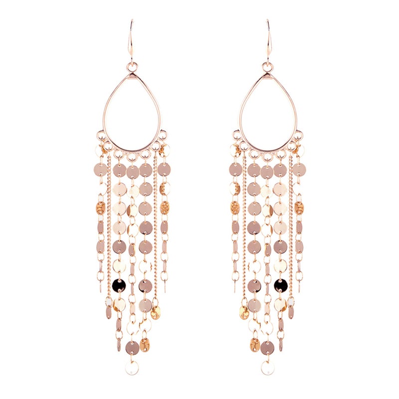 NTLX Bohemian Boho Tassel Dangle Drop Earrings for Women â€“ Lightweight Filigree Gypsy Coin Chandelier Disc Charm Hoops â€“ included Gift Box (Teardrop - Rose Gold) - Image 1