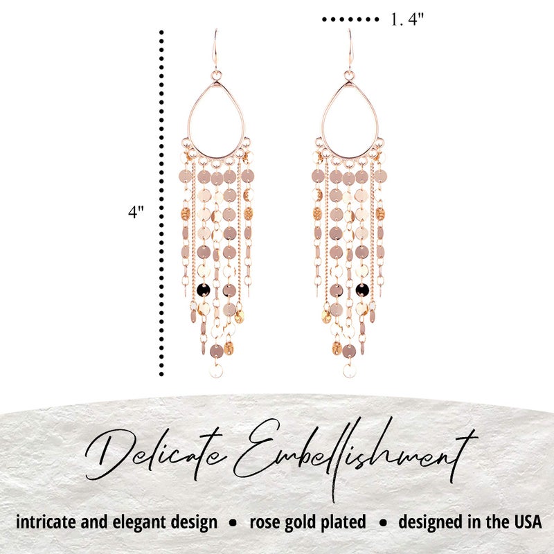NTLX Bohemian Boho Tassel Dangle Drop Earrings for Women â€“ Lightweight Filigree Gypsy Coin Chandelier Disc Charm Hoops â€“ included Gift Box (Teardrop - Rose Gold) - Image 2