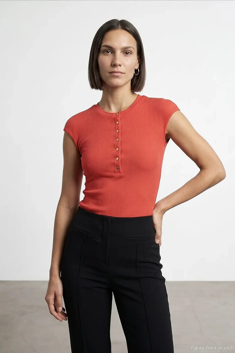 Dilvin Brick Red DILVIN Fitted Cotton Jersey Crew Neck T-Shirt for Women | Best Price UAE