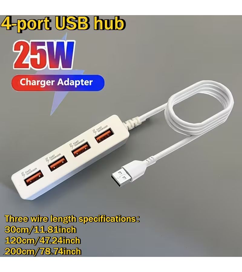 4 منافذ USB 3.0 هاب 25 واط محطة إرساء مكتبية توصيل وتشغيل، نقل بيانات عالي السرعة مع تأثير تضخيم، كابل تمديد للكمبيوتر متوافق مع الهواتف وسماعات الرأس وأجهزة USB-C - Image 2