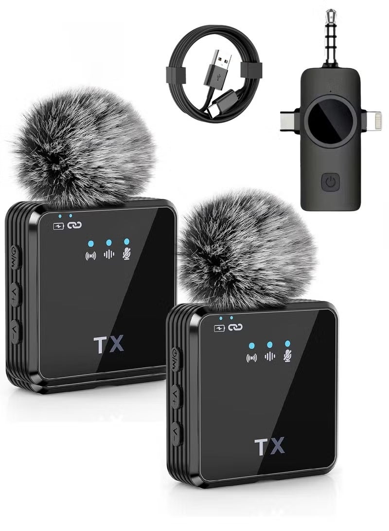 Liboer Wireless Lavalier Microphone - 3 in 1 Microphone Tik Tok Live Mobile Video Recording 2.4G Noise Cancelling Mini Microphone - For iPhone / Android / Camera - Image 1