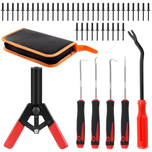 Mardatt 46Pcs Plastic Rivet Gun Kit with Nylon Blind Rivets, Fastener Removal Tool and Precision Tools Hooks, Plastic Rivets Safe Metal Plastic Clips Removal Hand Riveter for Automotive Removing - Image 1