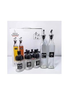 Generic Oil, vinegar and spice bottle organizer set made of healthy and safe glass that can be reused and used multiple times. The set consists of 5 pieces: 2 thin-neck oil bottles (500 ml) and 3 spice jars (5 cm).  - Image 2