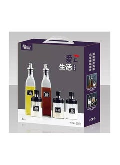 Generic Oil, vinegar and spice bottle organizer set made of healthy and safe glass that can be reused and used multiple times. The set consists of 5 pieces: 2 thin-neck oil bottles (500 ml) and 3 spice jars (5 cm).  - Image 1