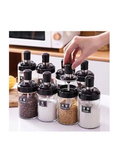 Generic Oil, vinegar and spice bottle organizer set made of healthy and safe glass that can be reused and used multiple times. The set consists of 5 pieces: 2 thin-neck oil bottles (500 ml) and 3 spice jars (5 cm).  - Image 4
