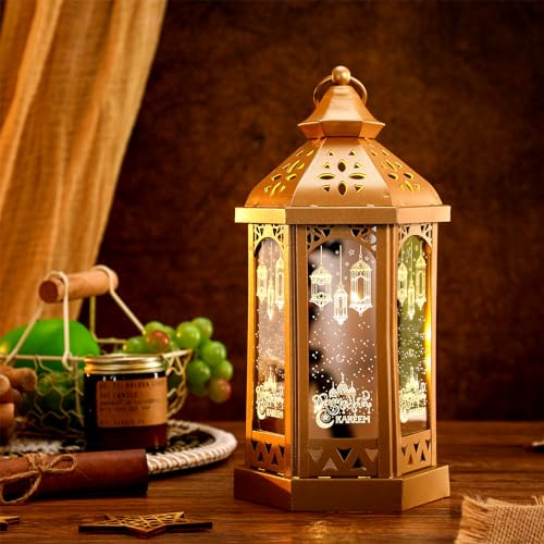 Glooglitter Large Ramadan Decorations for Home 11'' LED Eid Mubarak Candle Lantern Decorative Moon Star Hexagon Ramadan Lantern LED Vintage Metal Hanging Holder for Indoor Outdoor Tabletop Festival Party Decor - Image 3