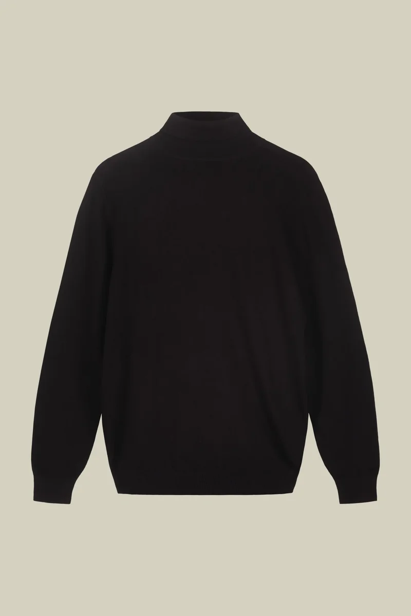 دوبل غانغر Men's regular fit high neck jumper in wool and cotton - Black