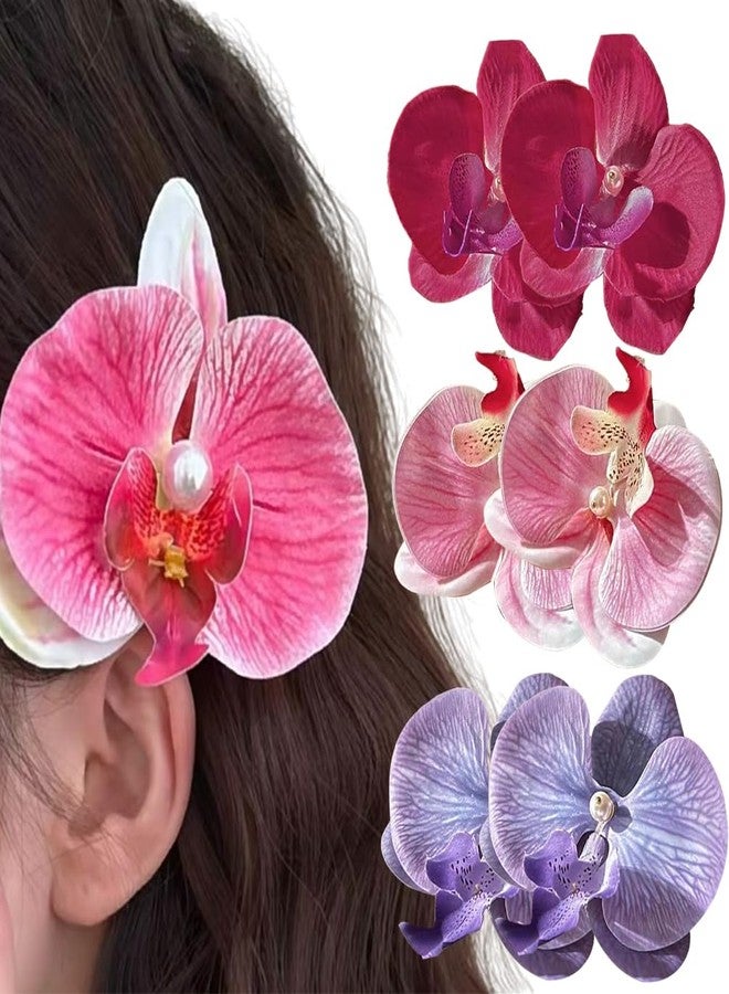 HANSAMU 6 Pcs Flower Hair Clips, Bohemian Butterfly Orchid Hairpin, Artificial Phalaenopsis Hair Barrette for Seaside Holiday, Bridal Hair Accessories Bobby Pins Headwear for Woman Girl Lady Kids - Image 1