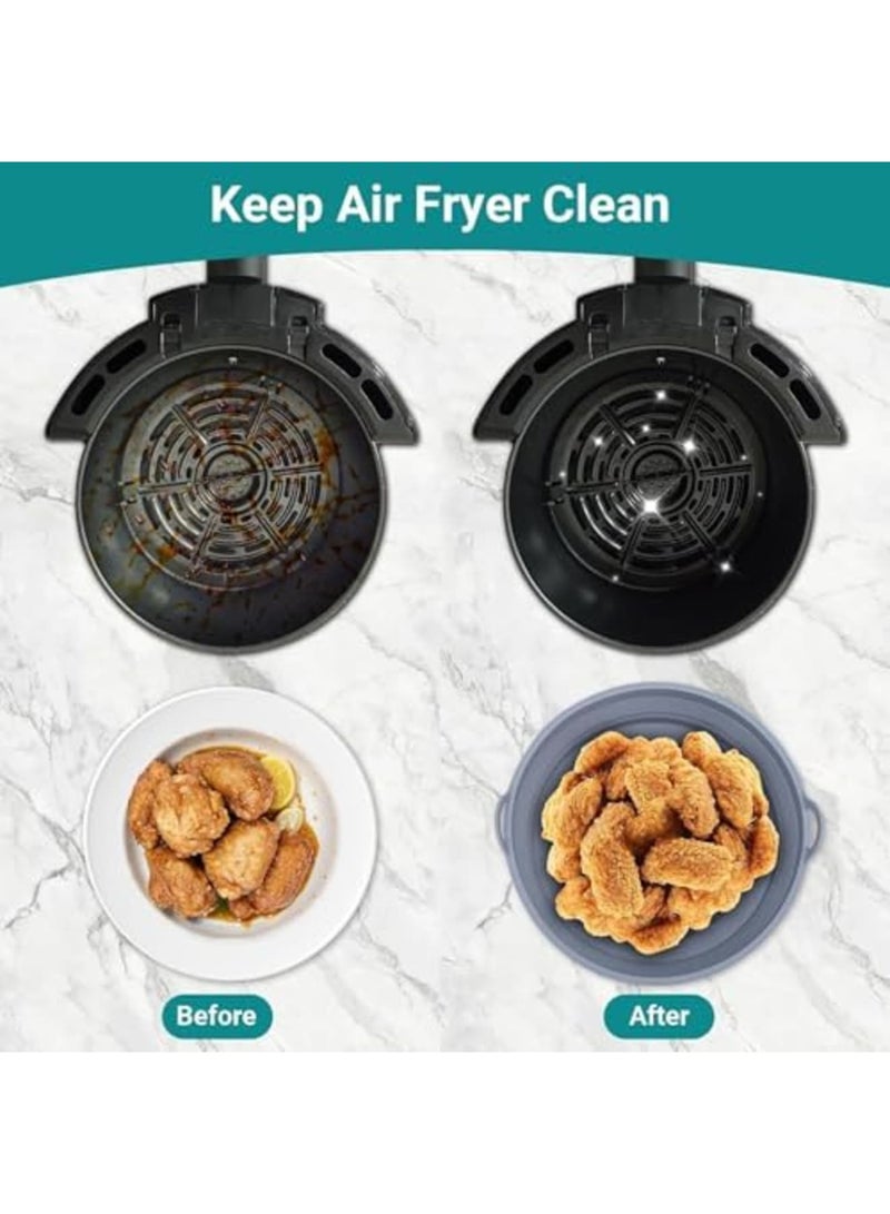 SYOSI Reusable Air Fryer Silicone Liners, Foldable Basket Inserts for Airfryer Accessories, Versatile Round Baking Trays for Microwave, Oven, and Air Fryer Cooking, Non-Stick and Easy Clean (Grey) - Image 4