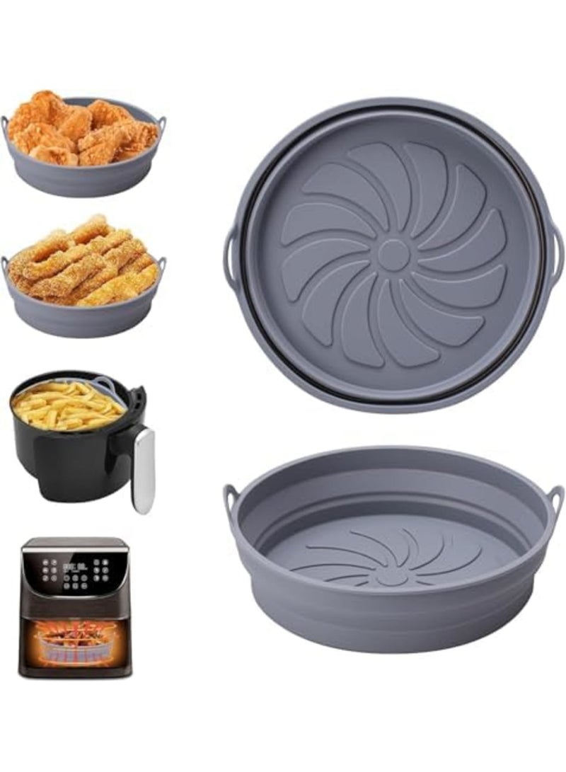 SYOSI Reusable Air Fryer Silicone Liners, Foldable Basket Inserts for Airfryer Accessories, Versatile Round Baking Trays for Microwave, Oven, and Air Fryer Cooking, Non-Stick and Easy Clean (Grey) - Image 1