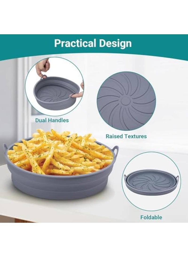 SYOSI Reusable Air Fryer Silicone Liners, Foldable Basket Inserts for Airfryer Accessories, Versatile Round Baking Trays for Microwave, Oven, and Air Fryer Cooking, Non-Stick and Easy Clean (Grey) - Image 3