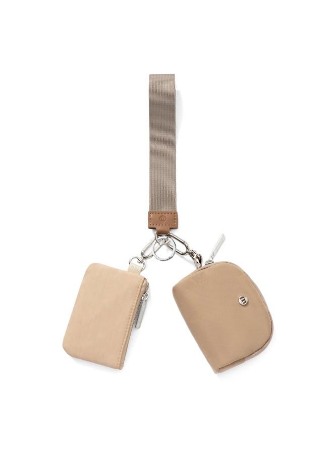 MEXS Keychain Wallet Mini Zip Around Wristlet Wallets for Women Detachable Dual Pouch Wristlet Portable Coin Purse Small Wallets, Khaki+Brown, Cool - Image 1