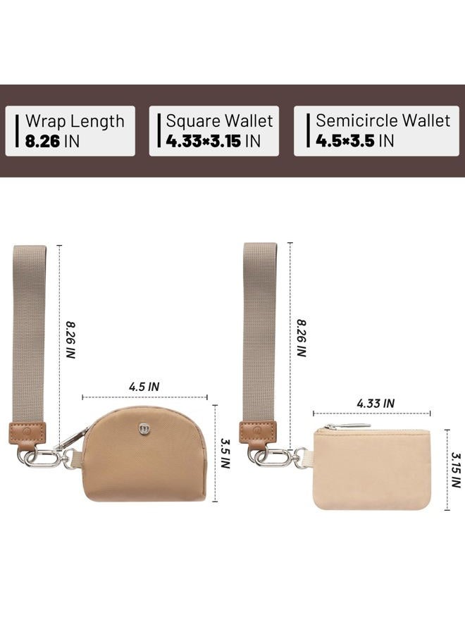 MEXS Keychain Wallet Mini Zip Around Wristlet Wallets for Women Detachable Dual Pouch Wristlet Portable Coin Purse Small Wallets, Khaki+Brown, Cool - Image 3