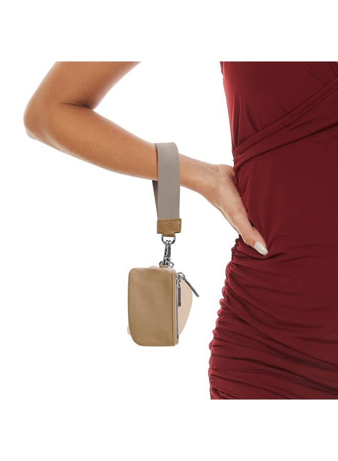 MEXS Keychain Wallet Mini Zip Around Wristlet Wallets for Women Detachable Dual Pouch Wristlet Portable Coin Purse Small Wallets, Khaki+Brown, Cool - Image 2