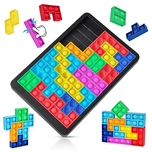 Ainiv Pop Puzzle Popper Fidget Game, Push Pop Brain Teasers Toy, Silicone Jigsaw Building Blocks Game Board, Educational Learning Puzzle and Intelligence Toys for Anxiety & Stress Relief - Image 1