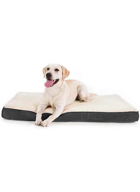Dog Bed for Large Dogs - Big Orthopedic Crate Bed Plush Dog Bed with Egg Crate Foam Pet Bed Mat, Removable Washable Cover, Suitable for Dogs Up to (White, L:91*69*7.5CM)