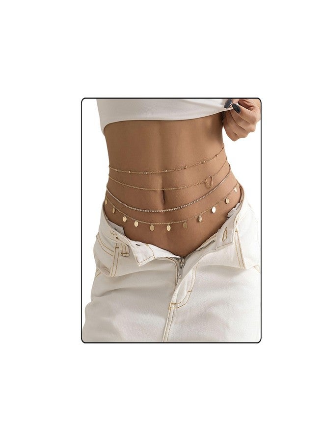 Fabme Women's Waist Chain - Stylish Saree Gold Plated Belly Chain 4 Pcs Body Hip Chain for the Waist Ladies Sexy Bikini Jewelry (26-42 In) - Image 1