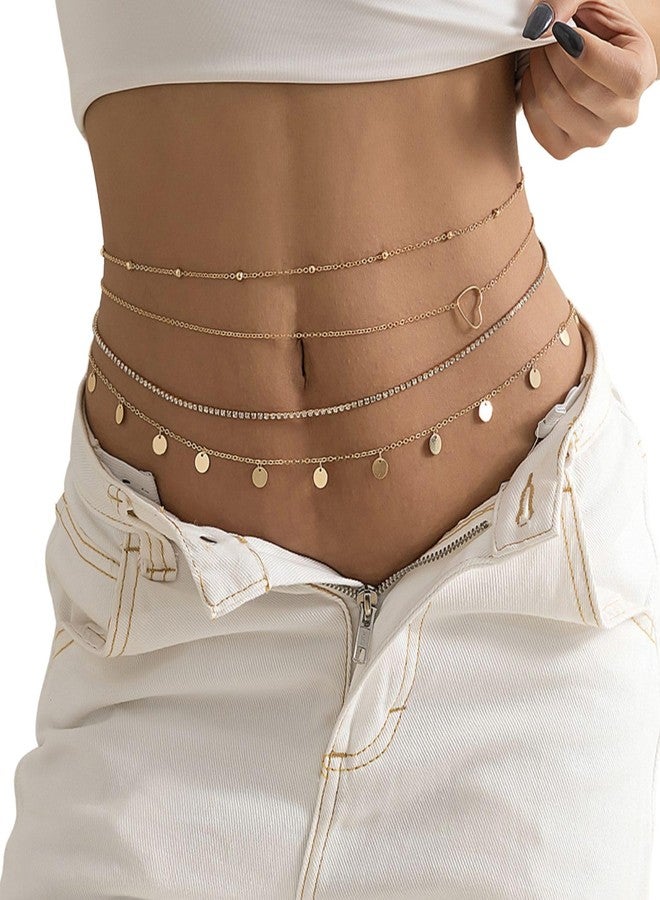 Fabme Women's Waist Chain - Stylish Saree Gold Plated Belly Chain 4 Pcs Body Hip Chain for the Waist Ladies Sexy Bikini Jewelry (26-42 In) - Image 2
